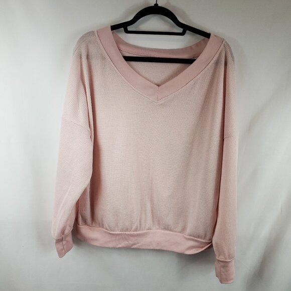 Womens Light Pink Lng Slv Wide V Neck Thermal Insulation Sweater Sz 2XL - Picture 1 of 10